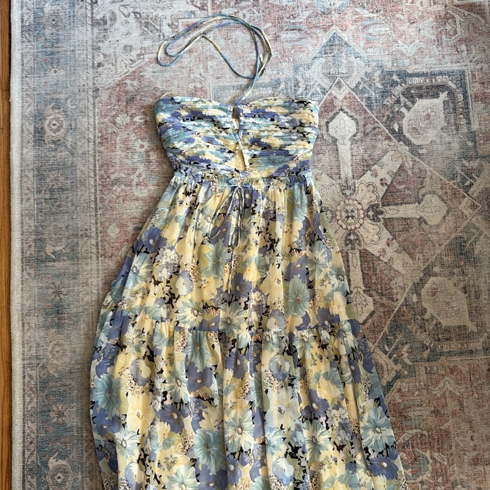ASTR the Label Floral Midi Dress - Blue and Yellow - Picture 3 of 5